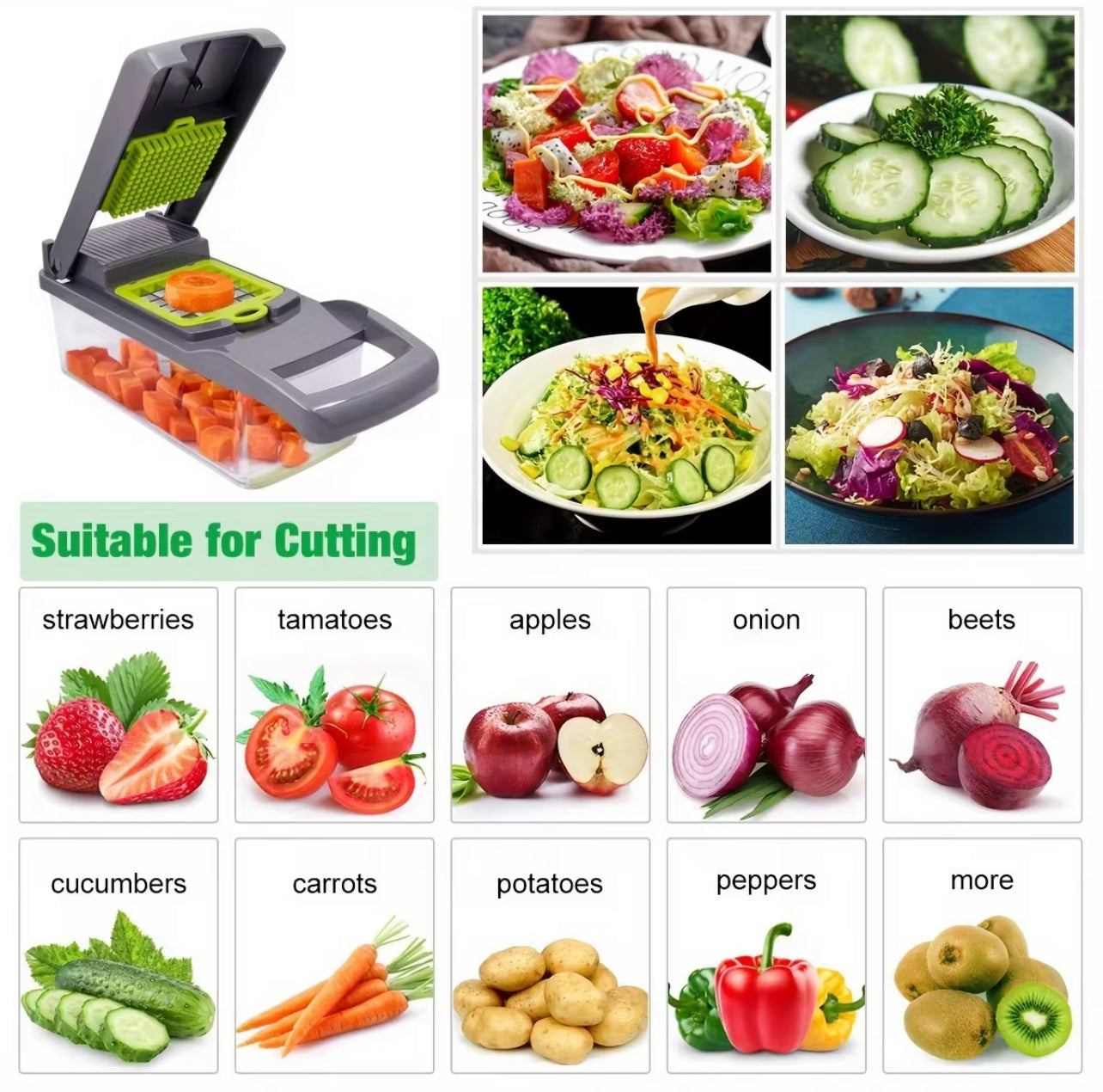 PICADORA DE VERDURAS 15 EN 1 CON 8 CUCHILLAS REEMPLAZABLES