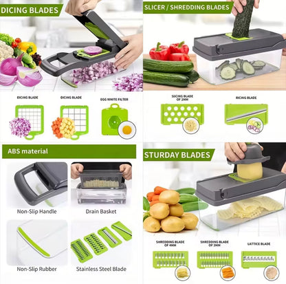 PICADORA DE VERDURAS 15 EN 1 CON 8 CUCHILLAS REEMPLAZABLES
