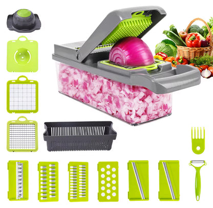 PICADORA DE VERDURAS 15 EN 1 CON 8 CUCHILLAS REEMPLAZABLES