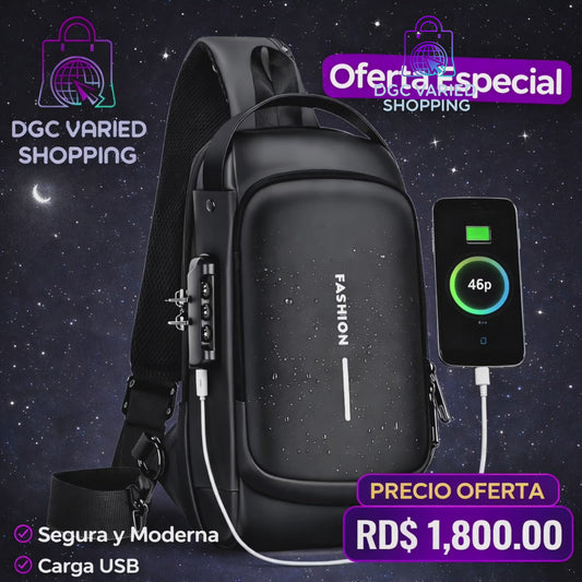 BOLSO IMPERMEABLE PARA HOMBRES, MOCHILA PARA HOMBROS, COLOR NEGRO, ANTIRROBO.