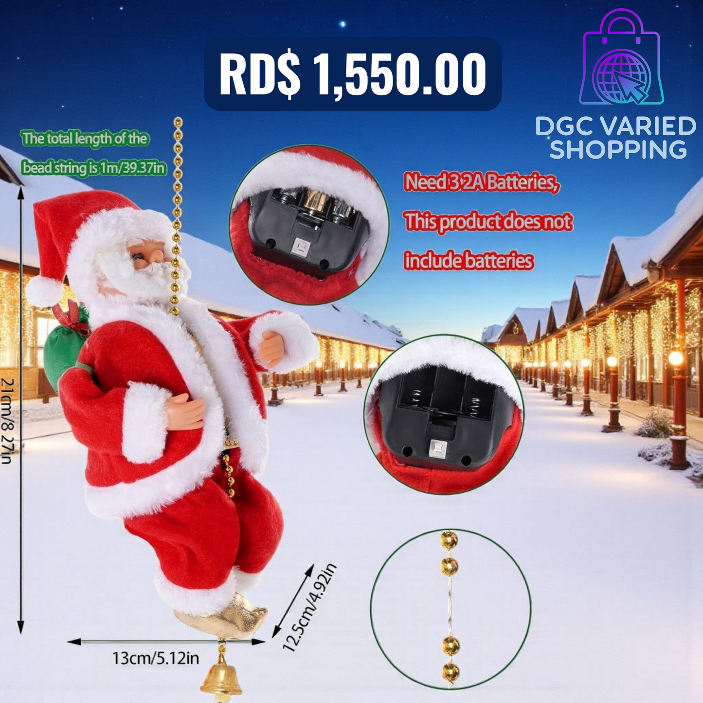 PAPÁ NOEL ESCALADOR ELÉCTRICO MUSICAL