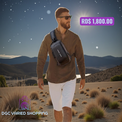 BOLSO IMPERMEABLE PARA HOMBRES, MOCHILA PARA HOMBROS, COLOR NEGRO, ANTIRROBO.