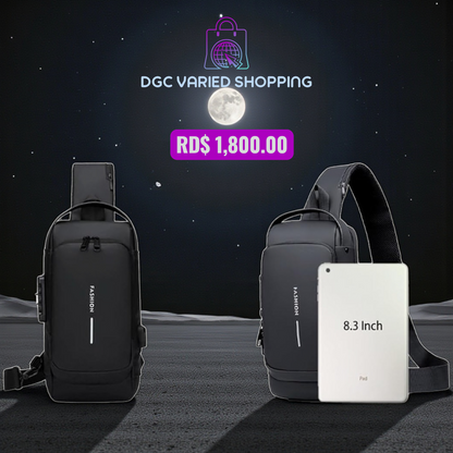 BOLSO IMPERMEABLE PARA HOMBRES, MOCHILA PARA HOMBROS, COLOR NEGRO, ANTIRROBO.