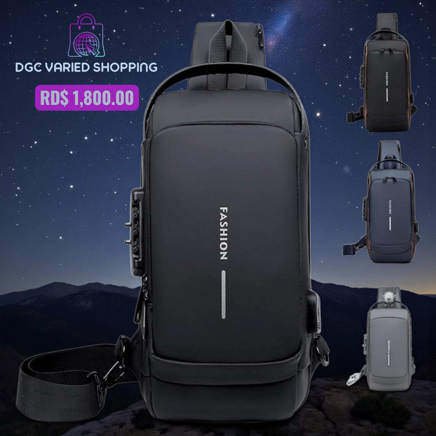 BOLSO IMPERMEABLE PARA HOMBRES, MOCHILA PARA HOMBROS, COLOR NEGRO, ANTIRROBO.