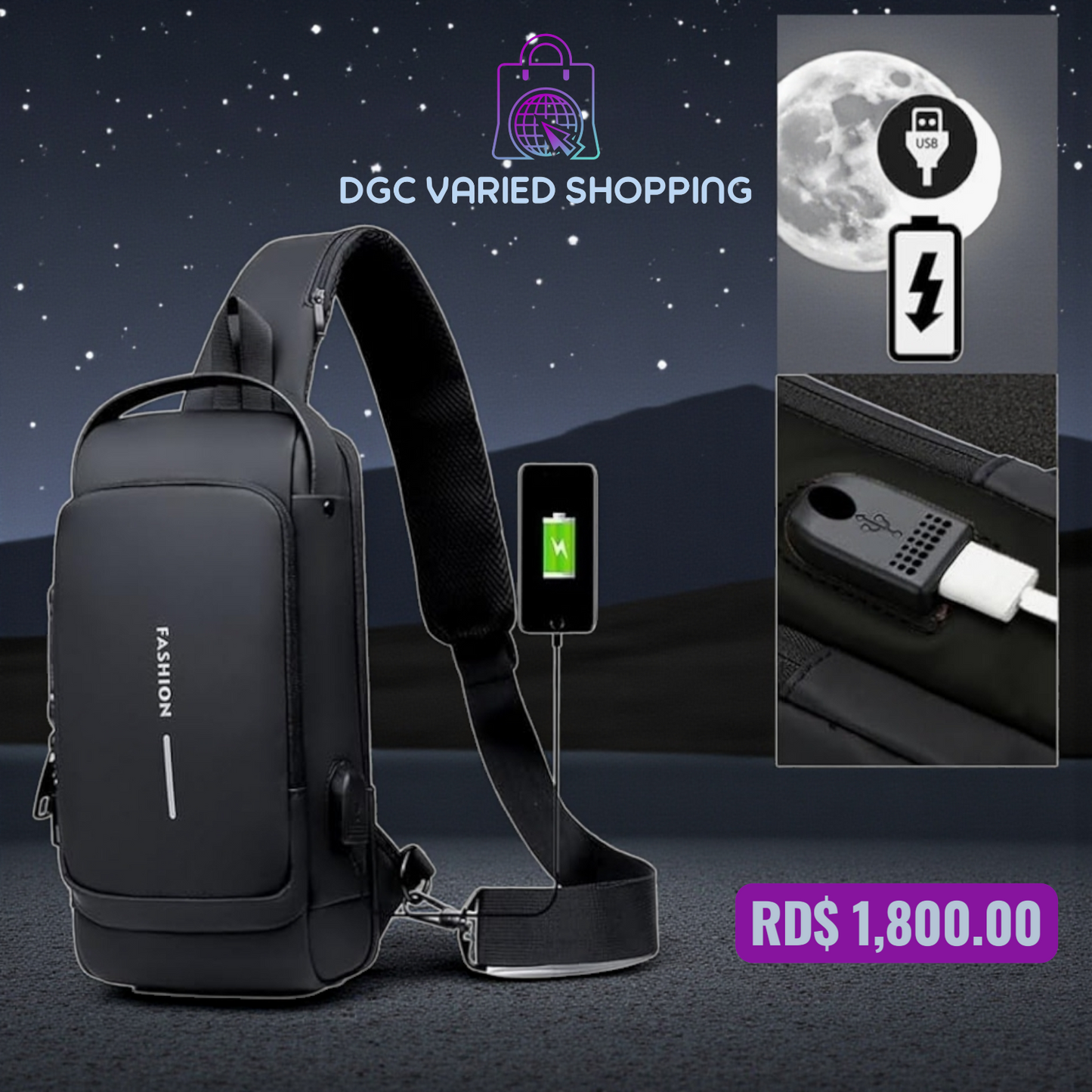 BOLSO IMPERMEABLE PARA HOMBRES, MOCHILA PARA HOMBROS, COLOR NEGRO, ANTIRROBO.