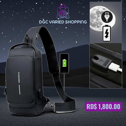 BOLSO IMPERMEABLE PARA HOMBRES, MOCHILA PARA HOMBROS, COLOR NEGRO, ANTIRROBO.