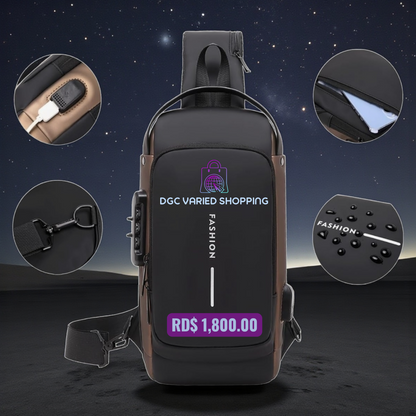 BOLSO IMPERMEABLE PARA HOMBRES, MOCHILA PARA HOMBROS, COLOR NEGRO, ANTIRROBO.