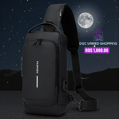 BOLSO IMPERMEABLE PARA HOMBRES, MOCHILA PARA HOMBROS, COLOR NEGRO, ANTIRROBO.
