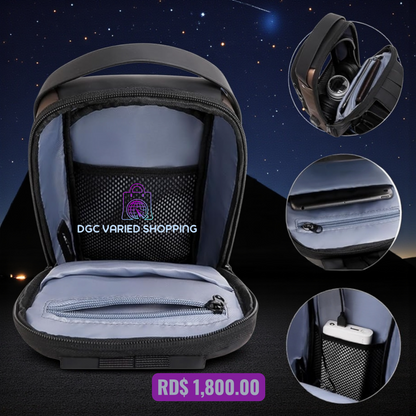 BOLSO IMPERMEABLE PARA HOMBRES, MOCHILA PARA HOMBROS, COLOR NEGRO, ANTIRROBO.