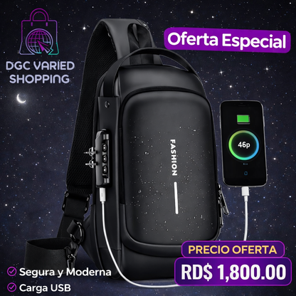 BOLSO IMPERMEABLE PARA HOMBRES, MOCHILA PARA HOMBROS, COLOR NEGRO, ANTIRROBO.