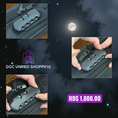 BOLSO IMPERMEABLE PARA HOMBRES, MOCHILA PARA HOMBROS, COLOR NEGRO, ANTIRROBO.